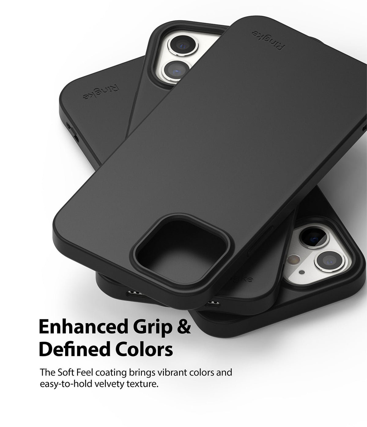 iPhone 12 Mini Case | Air-S - Three matte black Ringke phone cases stacked on a white background.