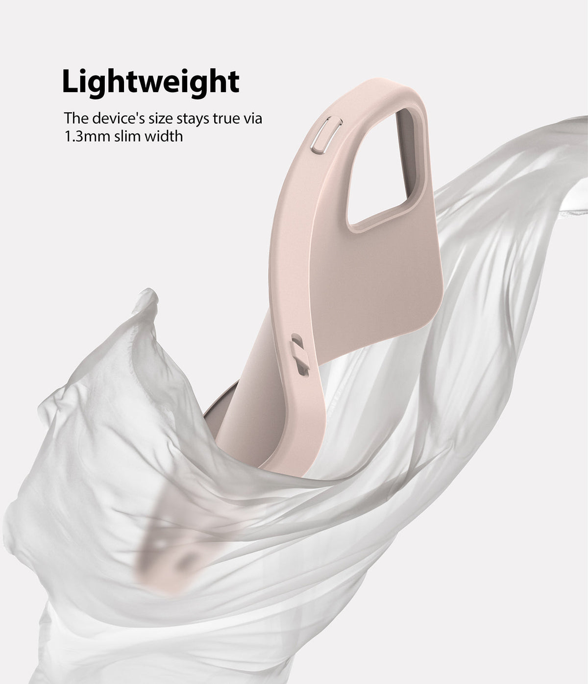 iPhone 12 Mini Case | Air-S - A slim, light pink phone case wrapped in flowing, translucent white fabric.