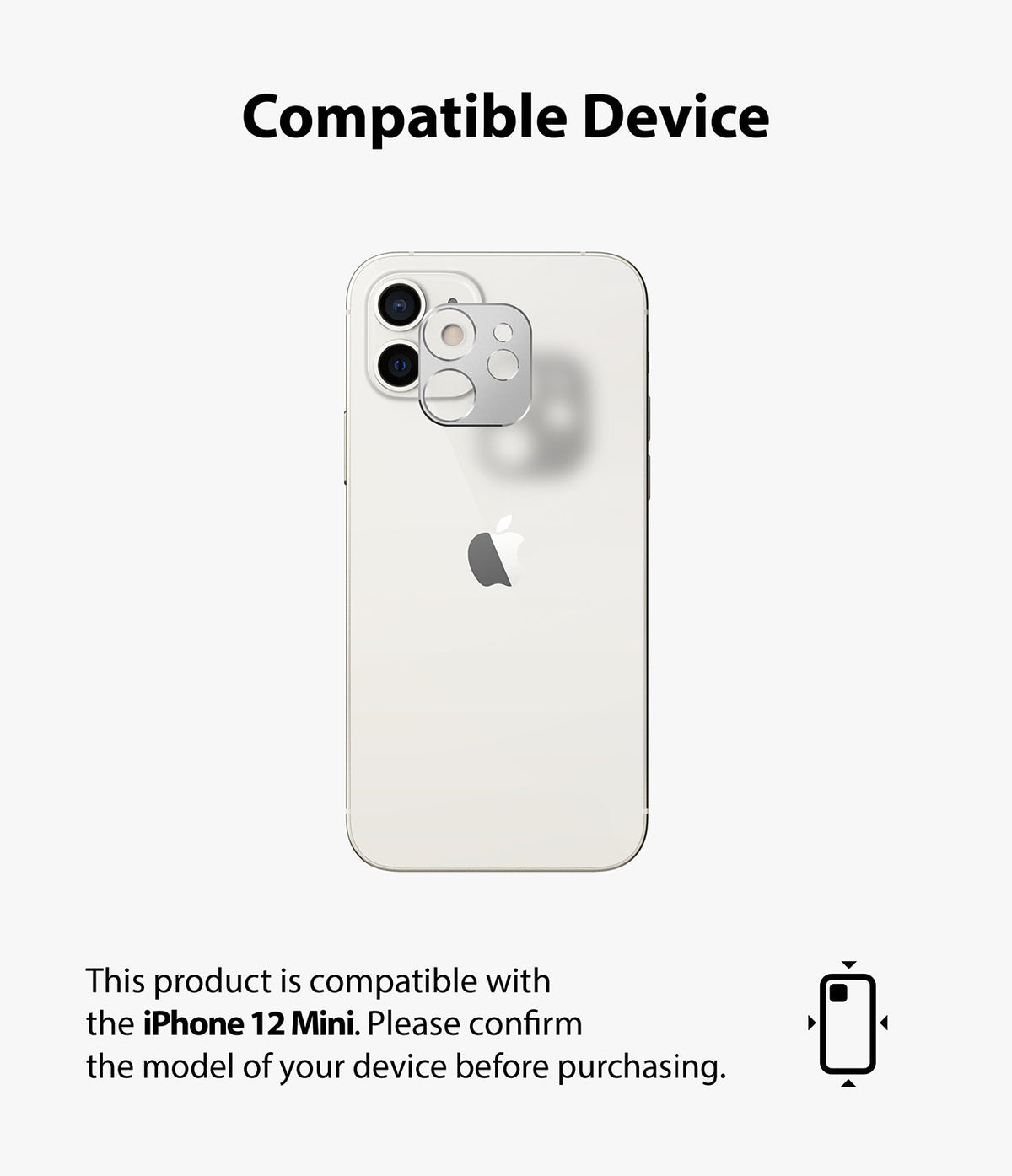 iPhone 12 Mini | Camera Styling - A white iPhone 12 Mini with a transparent camera lens protector hovering over the lenses.