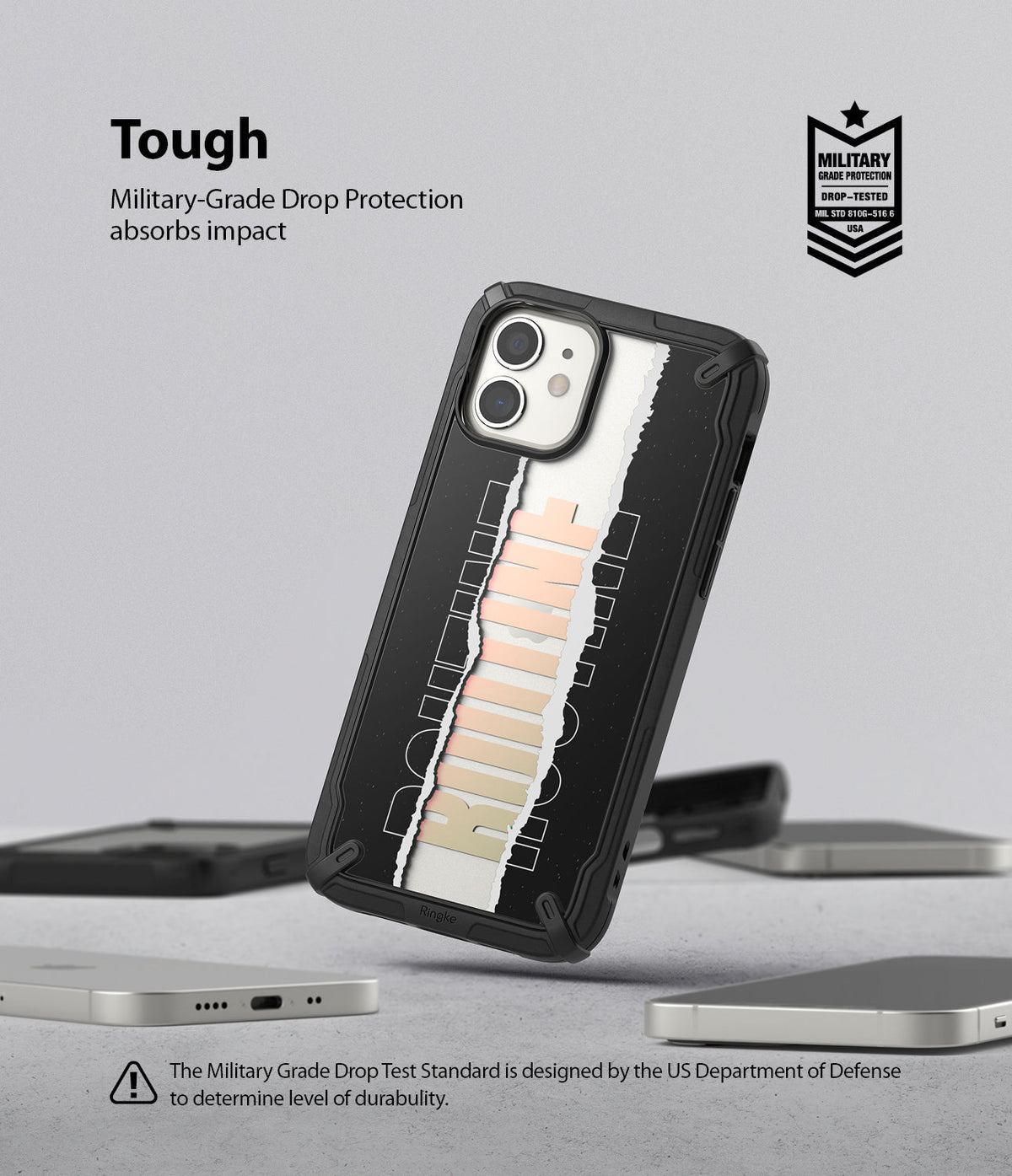 iPhone 12 Mini Case | Fusion-X Design - Black protective phone case with a torn paper graphic and military-grade drop protection.