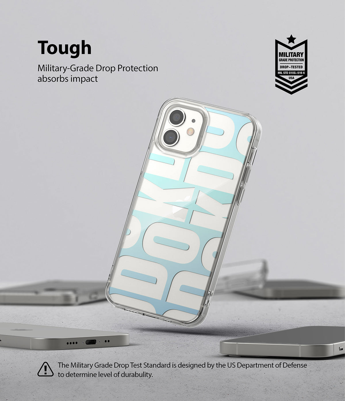 iPhone 12 Mini Case | Fusion Design - Clear phone case with blue and white typography, featuring military-grade drop protection.