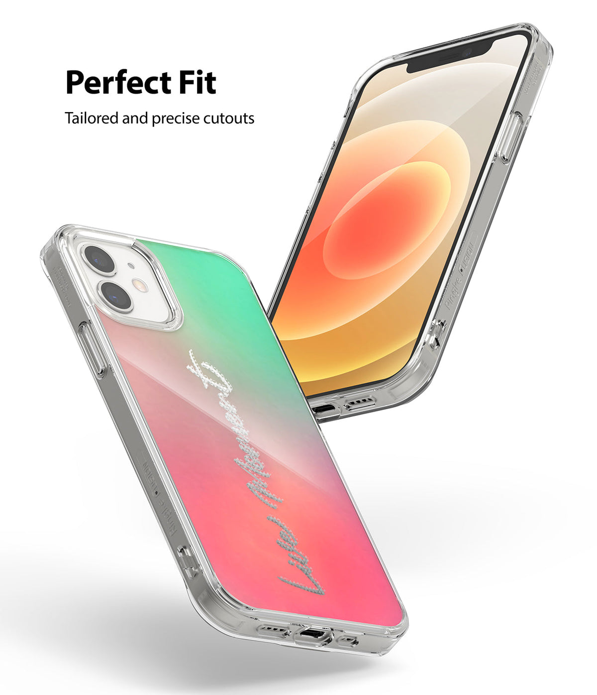 iPhone 12 Mini Case | Fusion Design - Clear phone case with pink-to-green gradient back and precise cutouts for iPhone 12 Mini.