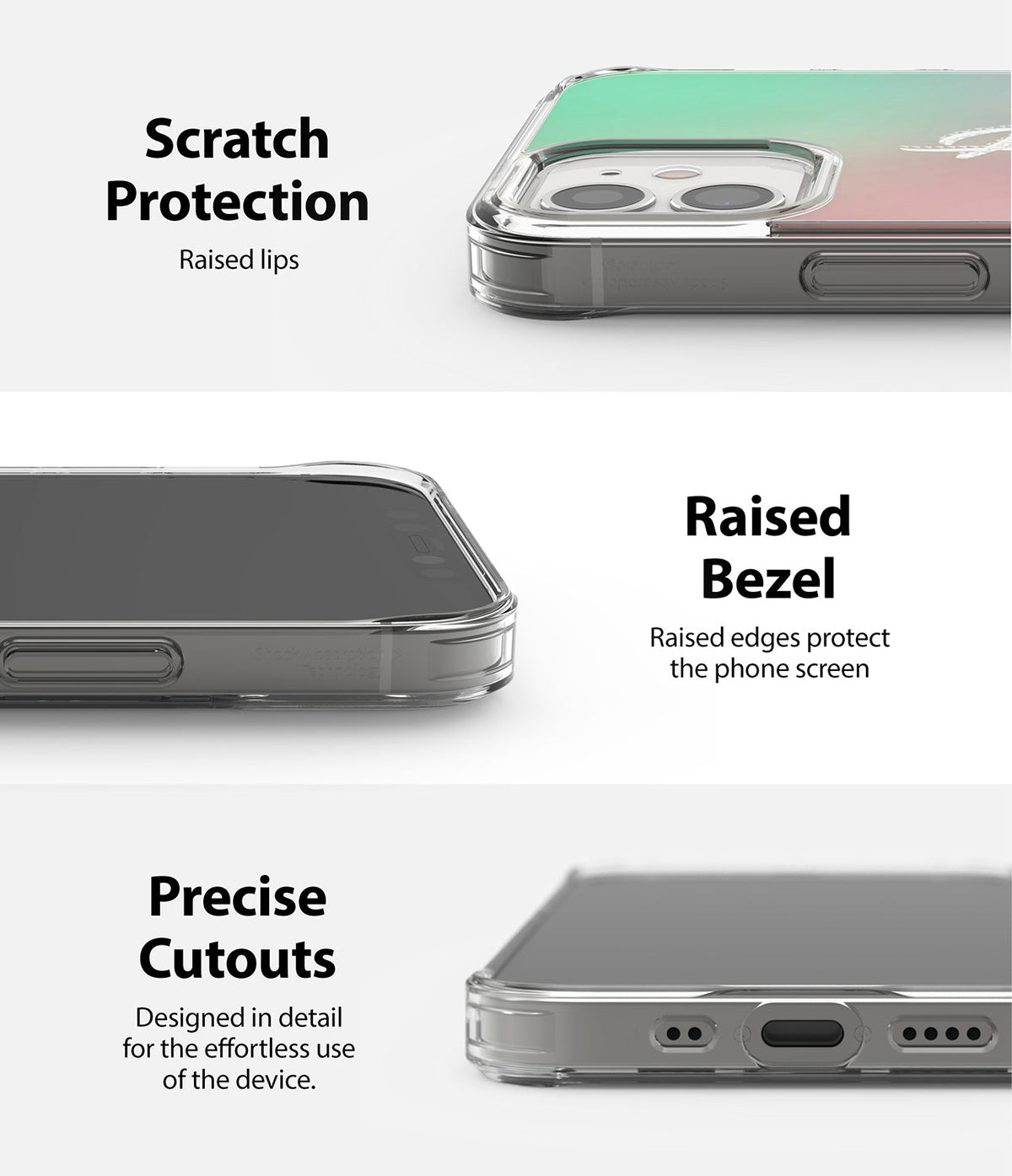 iPhone 12 Mini Case | Fusion Design - Close-ups showing raised camera lips, screen bezels, and precise port cutouts.