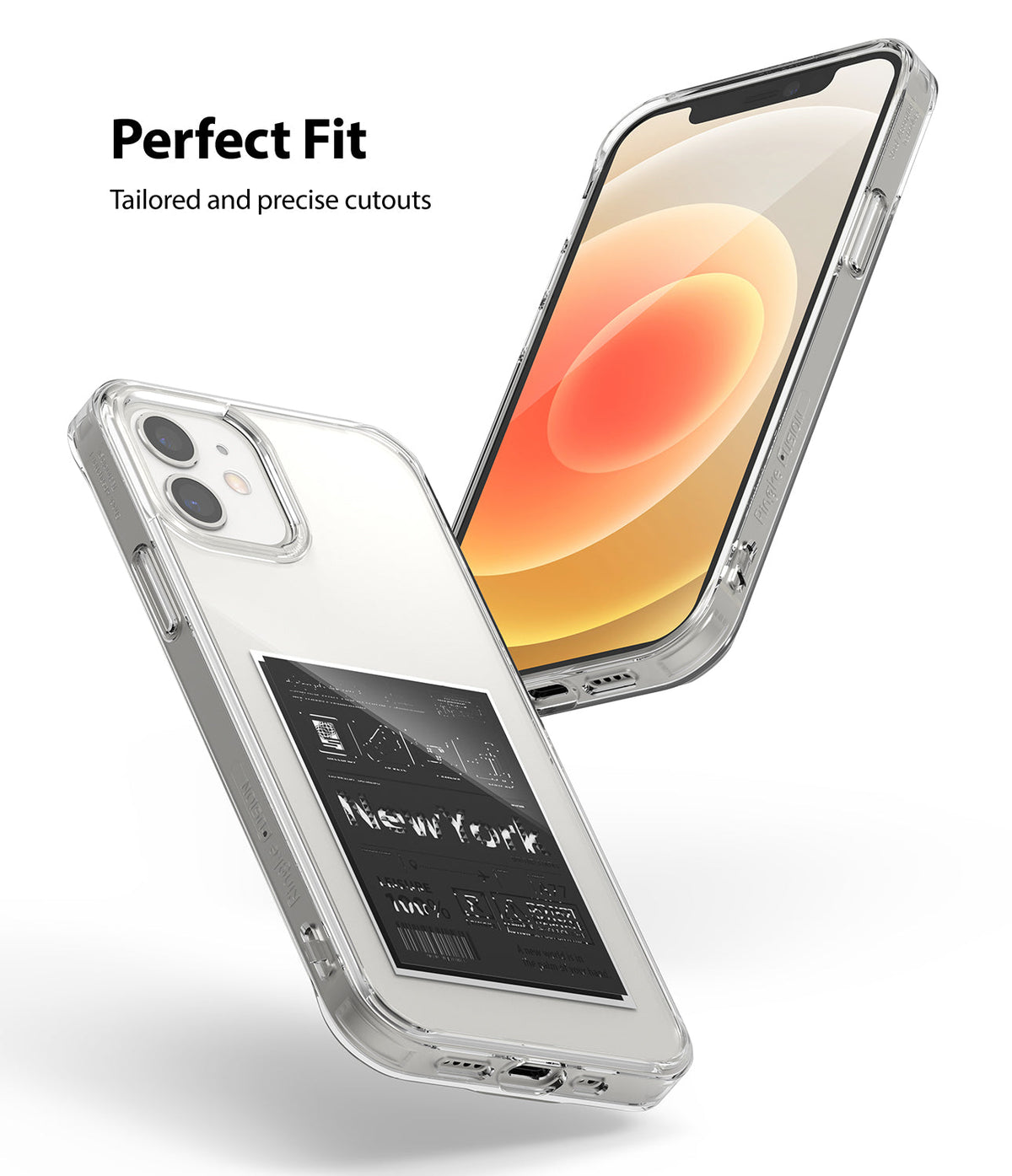iPhone 12 Mini Case | Fusion Design - Clear phone case with a New York graphic insert shown from front and back angles.