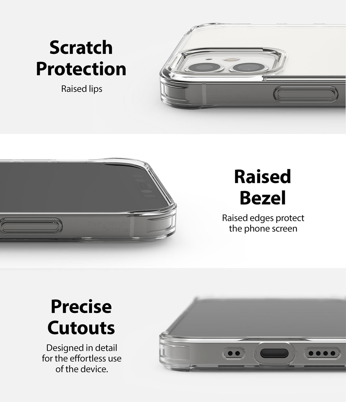 iPhone 12 Mini Case | Fusion Design - Close-ups showing raised camera lips, screen bezel protection, and precise port cutouts.