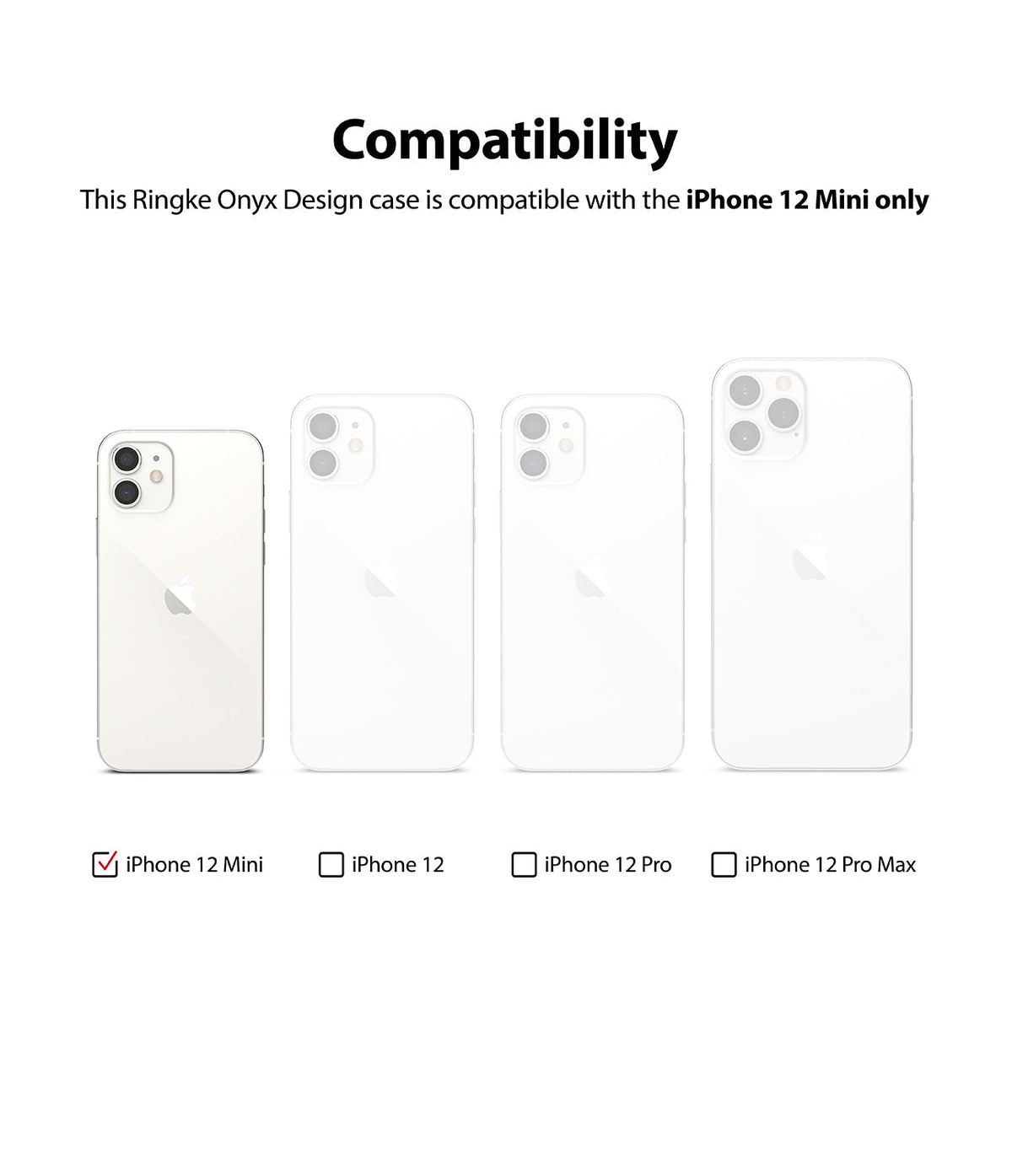 iPhone 12 Mini Case | Air-S - Compatibility chart showing iPhone 12 Mini selected among four iPhone 12 series models.