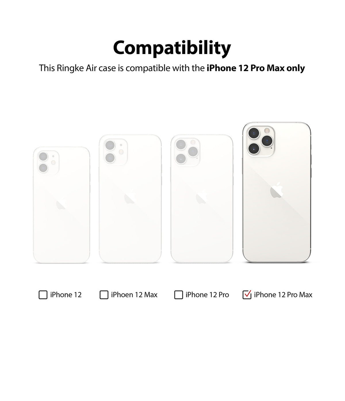 iPhone 12 Pro Max Case | Air + Shoulder Strap - Compatibility chart showing iPhone 12 Pro Max is the only checked model.