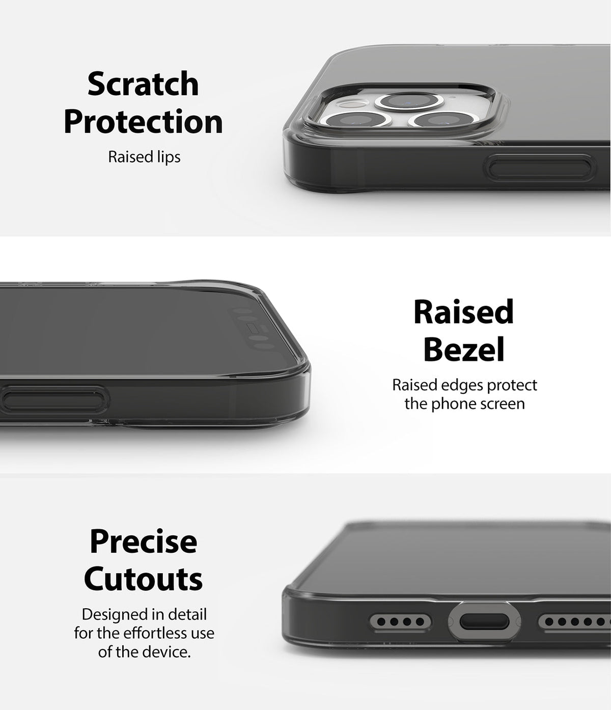 iPhone 12 Pro Max Case | Air + Shoulder Strap - Close-ups showing raised camera lips, screen bezels, and port cutouts.