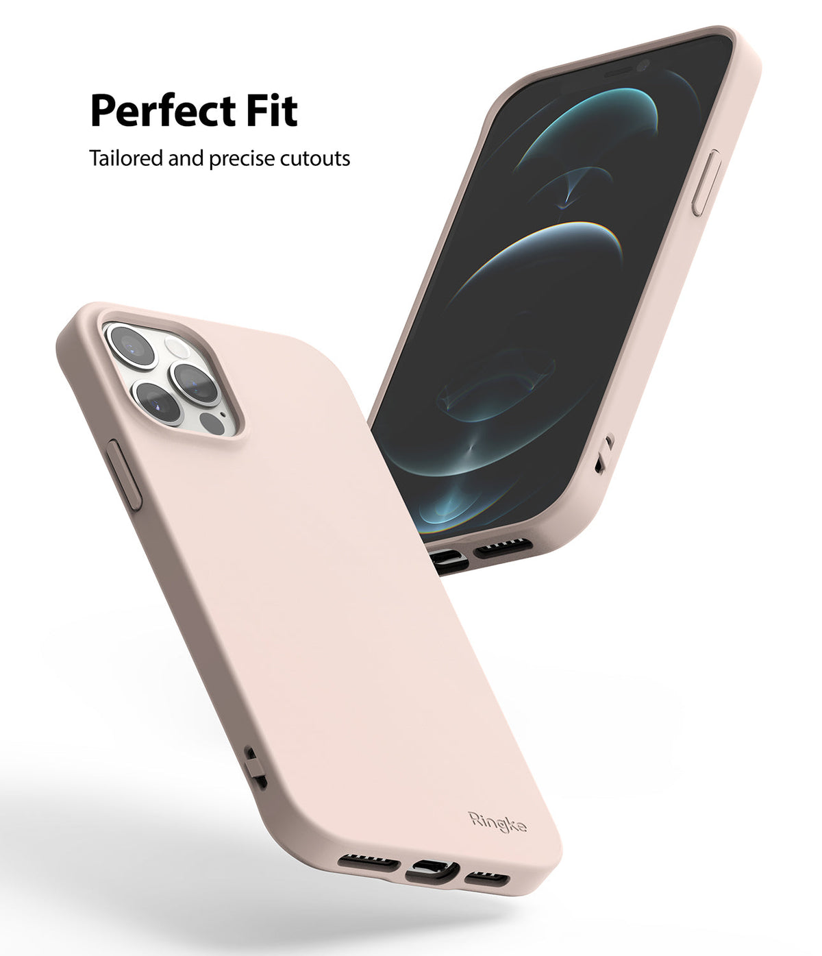 iPhone 12 Pro Max Case | Air-S - Two views of a matte pink phone case showing precise cutouts and a slim, minimalist design.