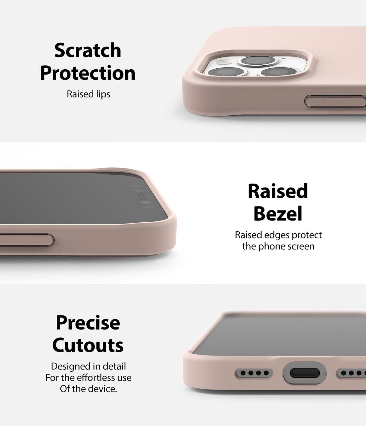 iPhone 12 Pro Max Case | Air-S - Close-ups of a pink phone case showing raised camera protection, screen bezels, and port cutouts.