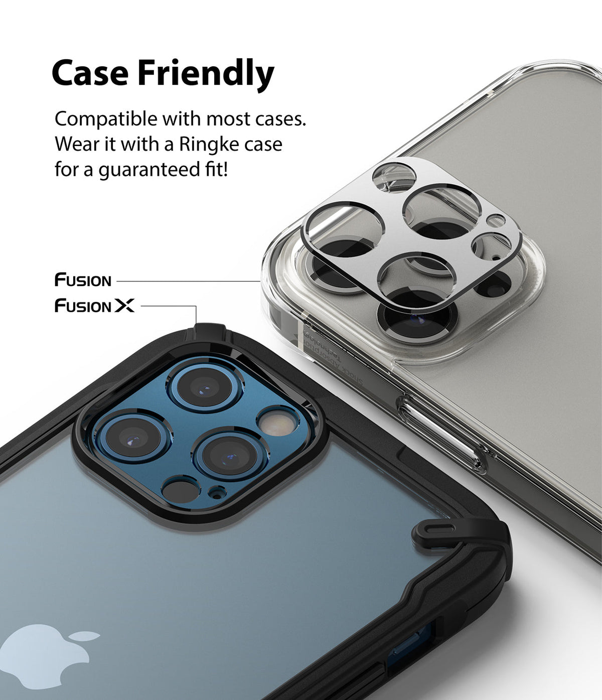 iPhone 12 Pro | Camera Styling - Metal camera lens protector being applied to an iPhone 12 Pro inside a protective case.