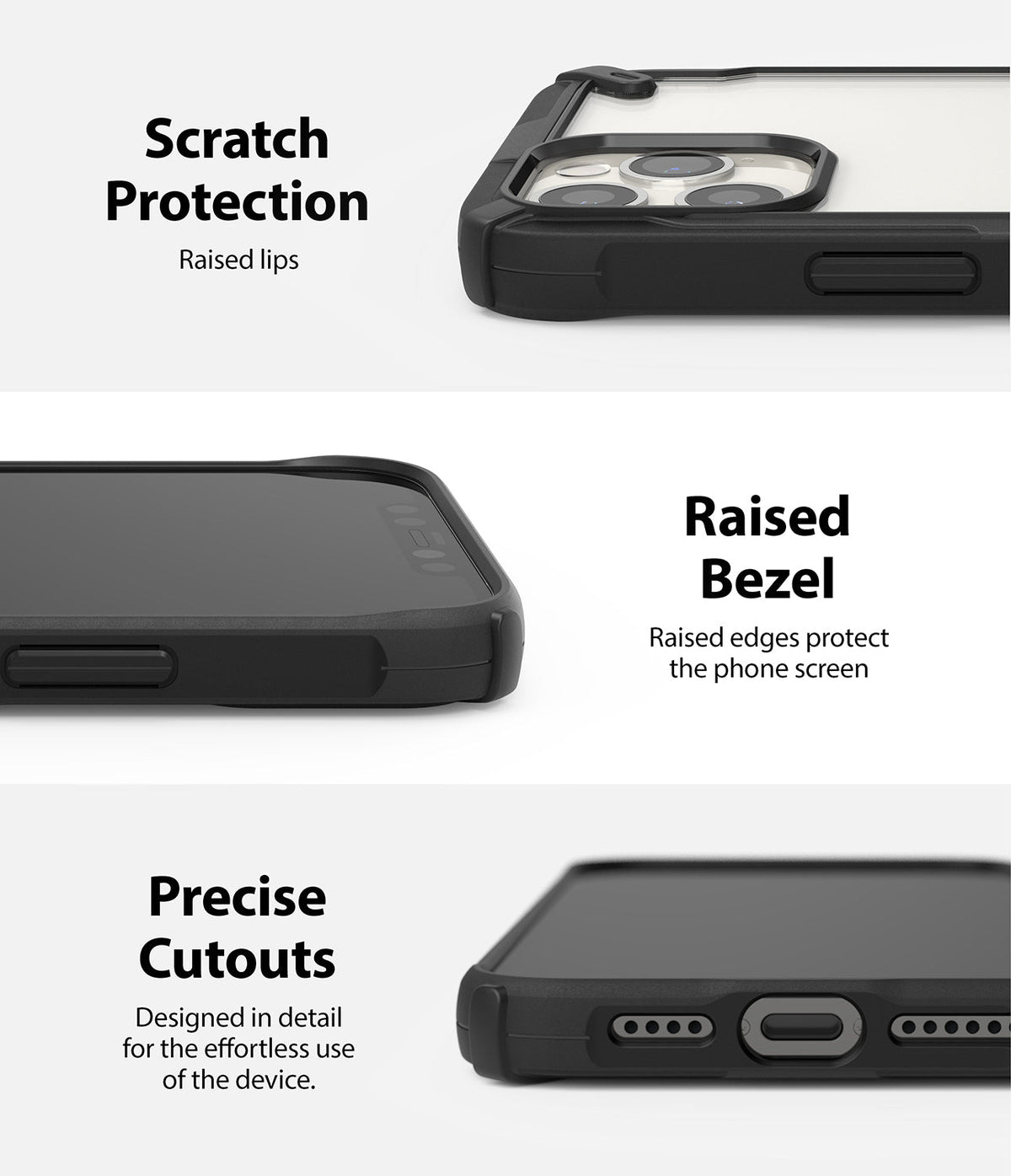 iPhone 12 Pro Max Case | Fusion-X - Close-ups showing raised camera lips, screen-protecting bezels, and precise port cutouts.