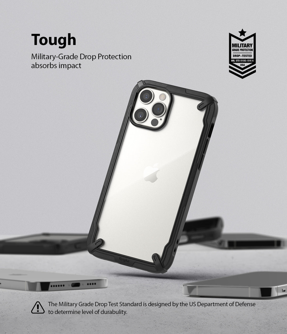 iPhone 12 Pro Max Case | Fusion-X - Black protective phone case with clear back and military-grade drop protection badge.