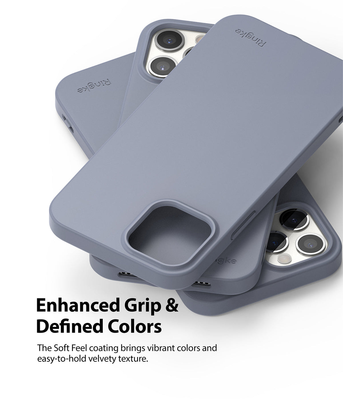 iPhone 12 / 12 Pro Case | Air-S - Three matte blue iPhone cases stacked, highlighting the smooth texture and camera cutouts.