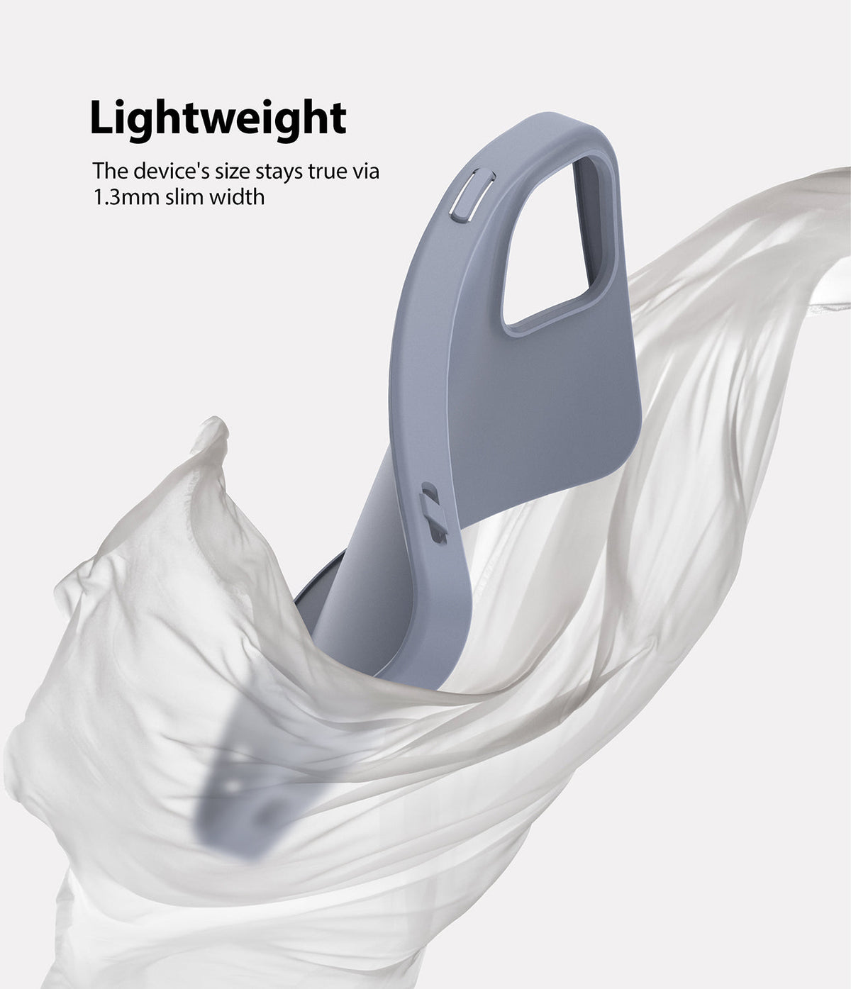 iPhone 12 / 12 Pro Case | Air-S - A slim, light gray phone case floating amidst flowing white fabric.