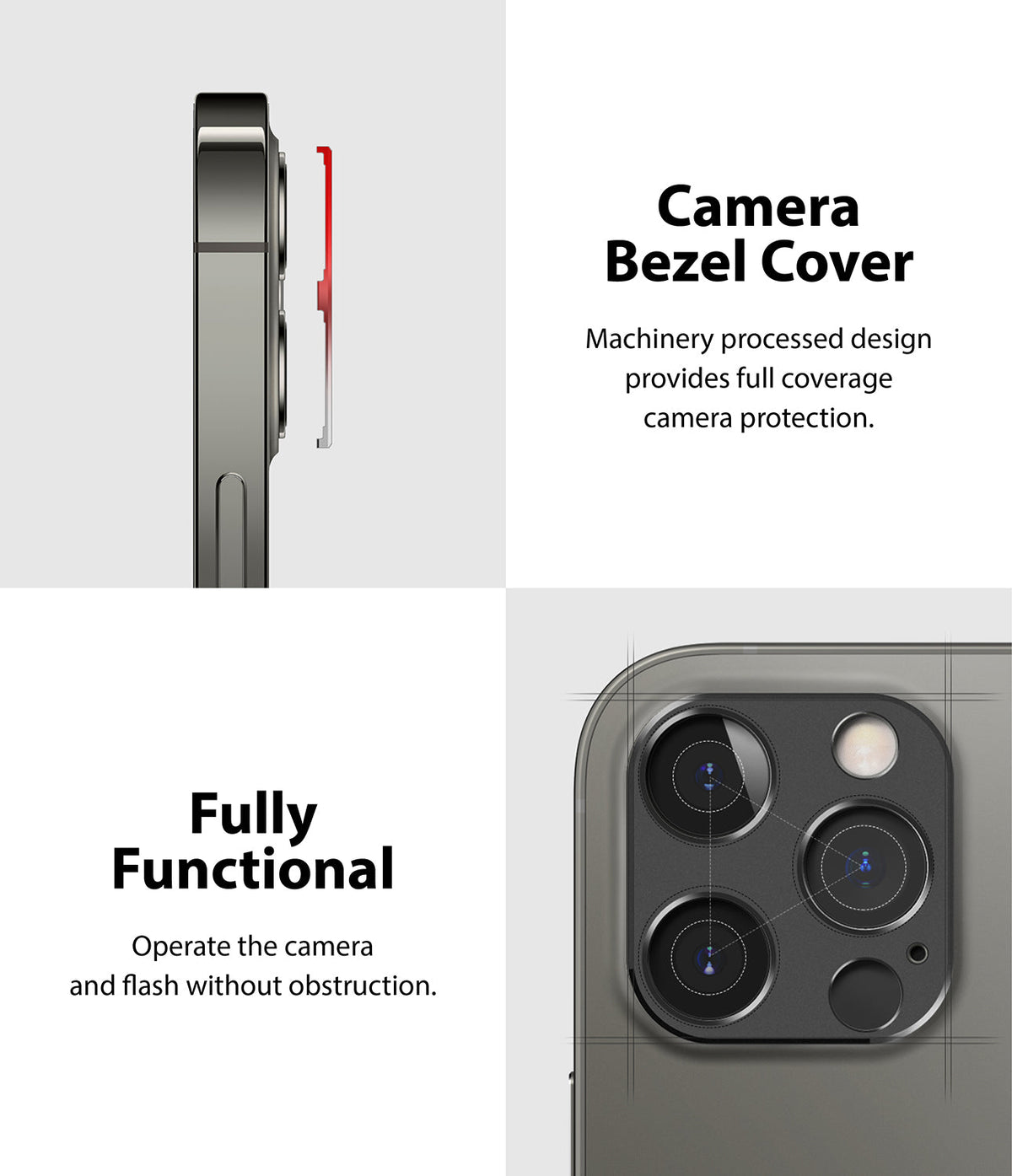 iPhone 12 Pro Max | Camera Styling - Side view of a red camera bezel cover aligning with an iPhone camera module.