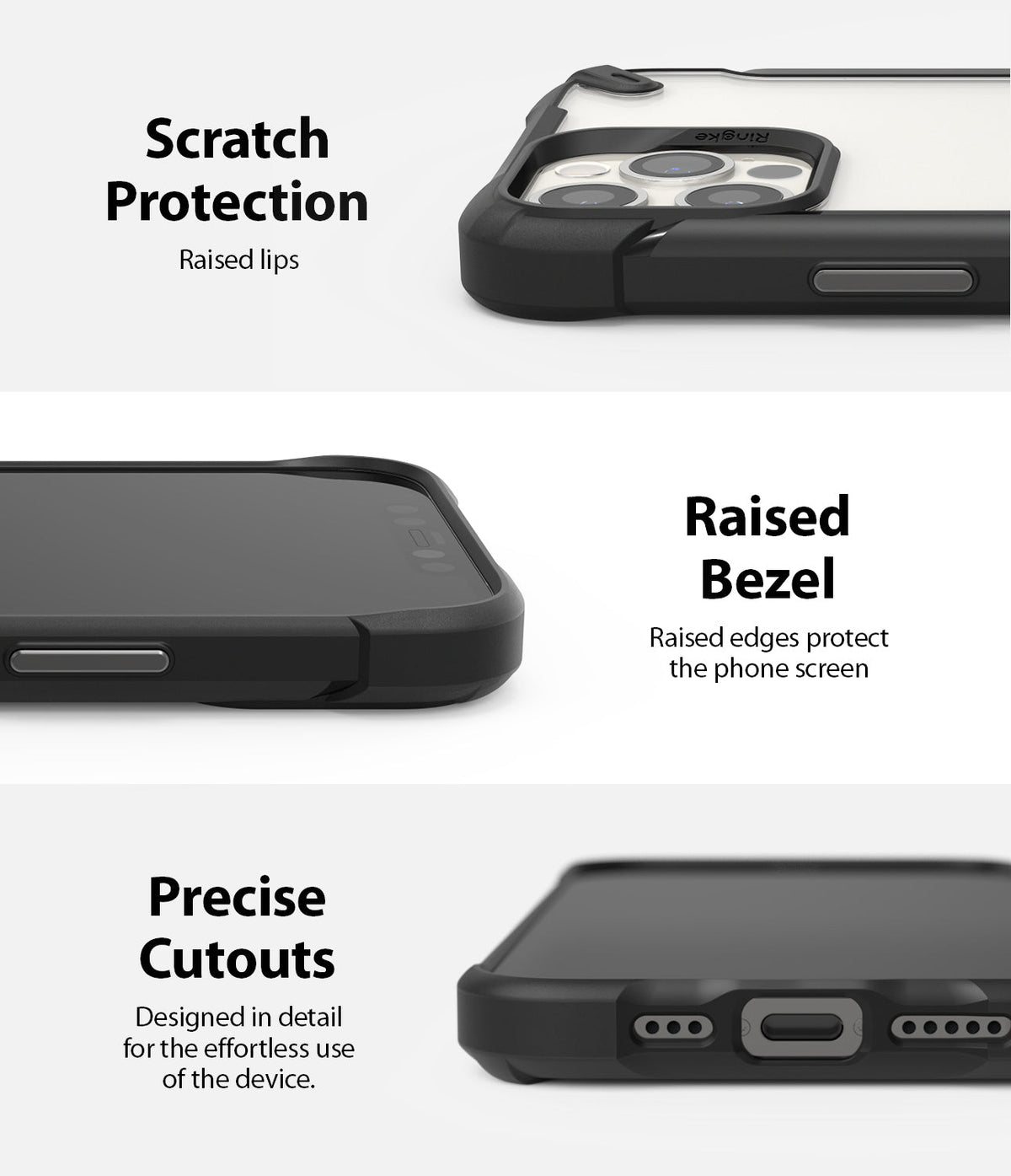iPhone 12 / 12 Pro Case | Fusion-X2 - Close-ups of phone case showing raised camera lips, screen bezels, and precise port cutouts.