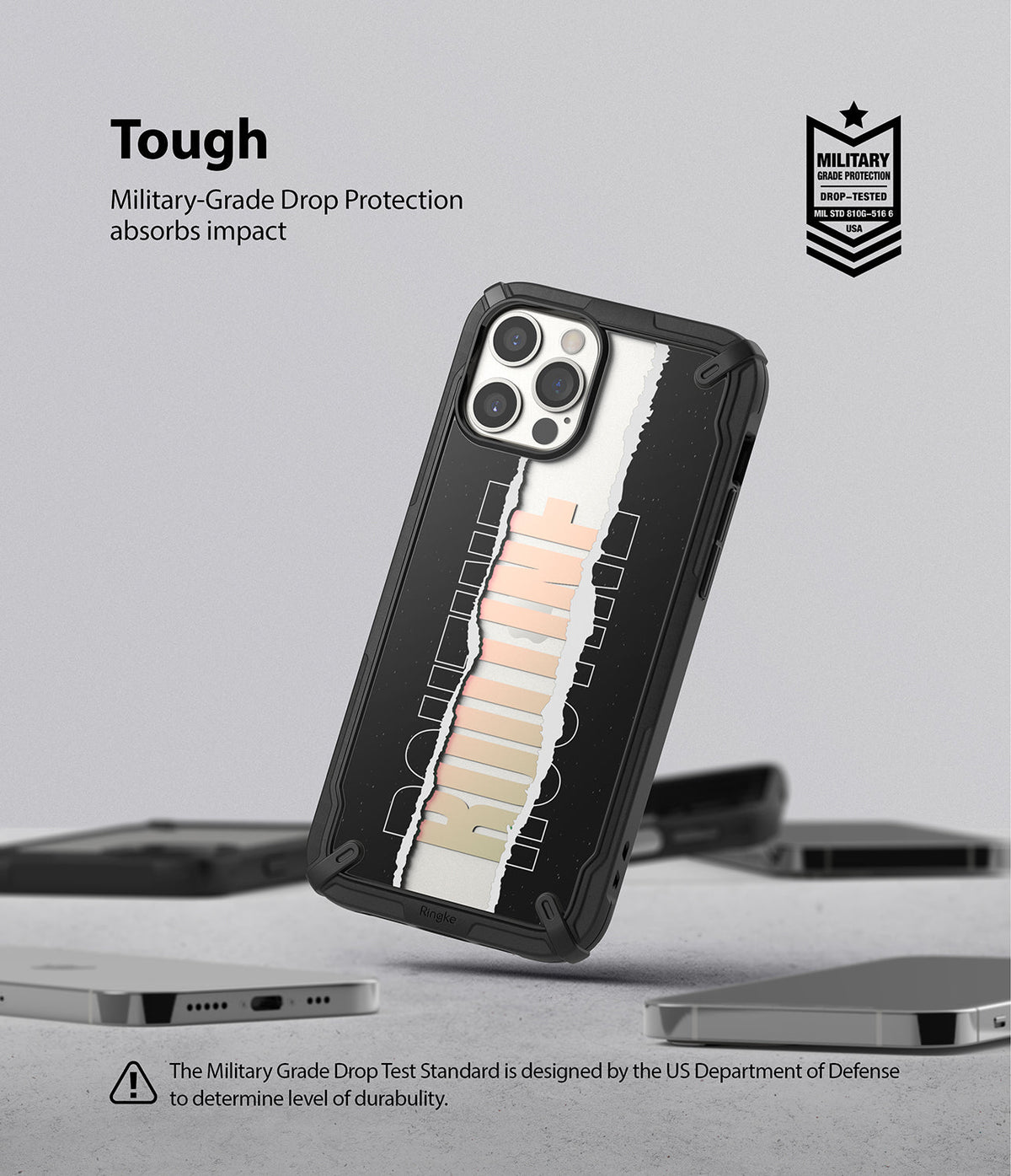 iPhone 12 / 12 Pro Case | Fusion-X Design - Black protective phone case with a torn paper graphic and military-grade logo.