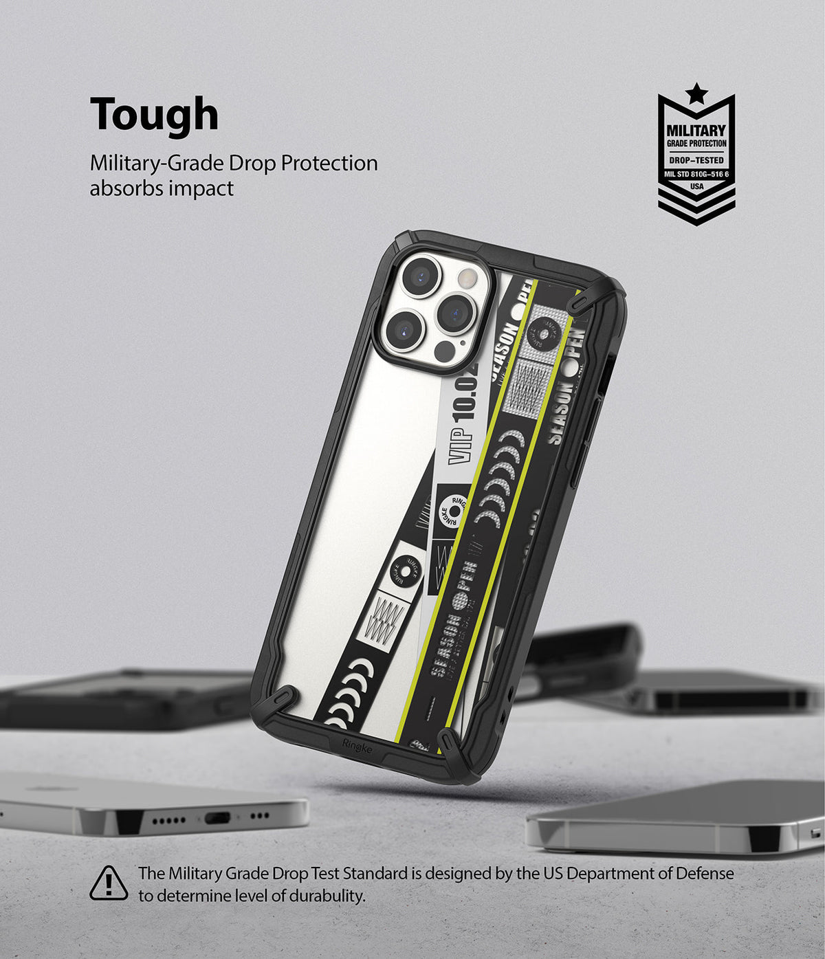 iPhone 12 / 12 Pro Case | Fusion-X Design - Black protective phone case with a graphic cassette tape design on a light background.
