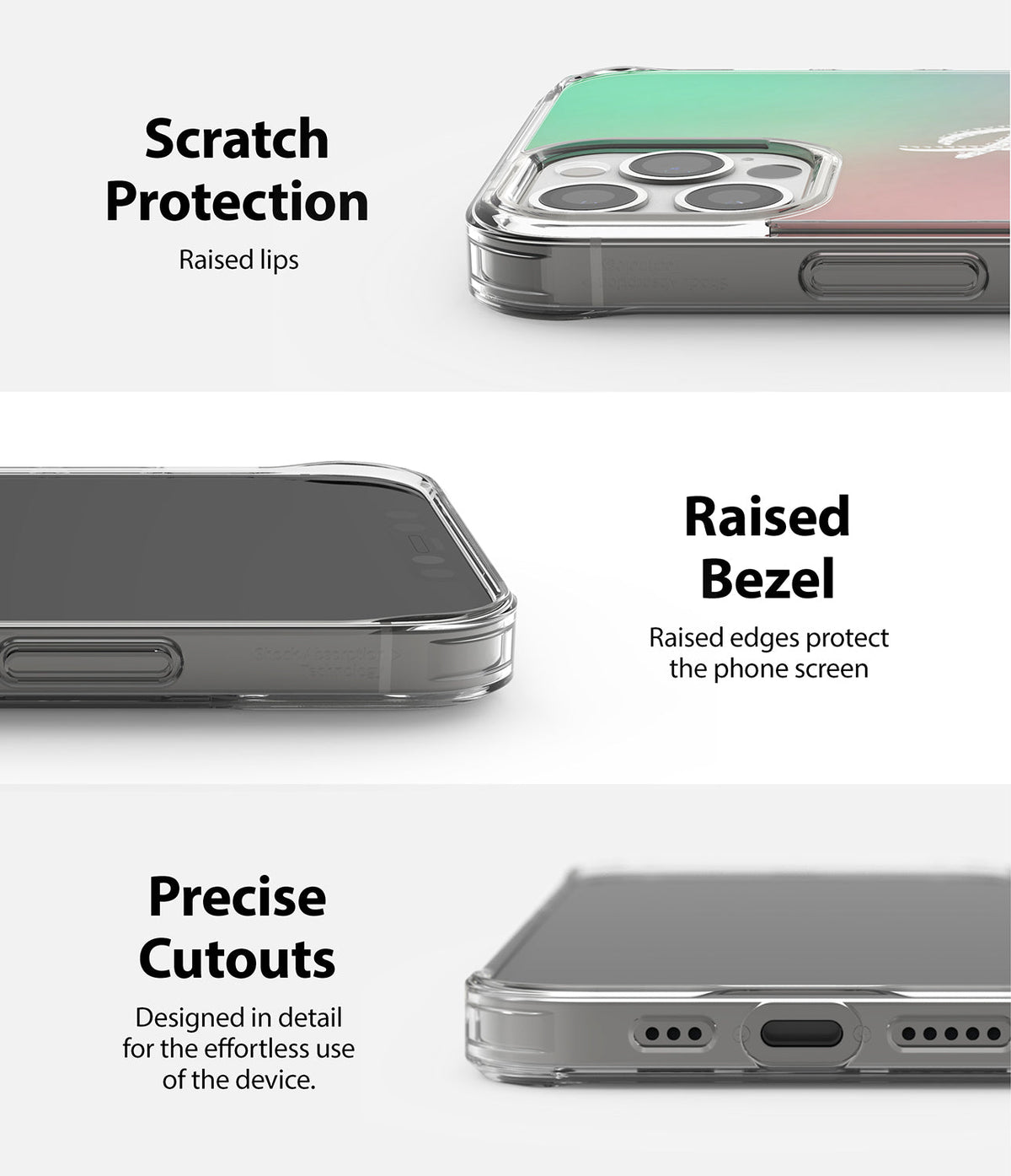 iPhone 12 / 12 Pro Case | Fusion Design - Close-ups showing raised camera lips, screen bezels, and precise port cutouts.