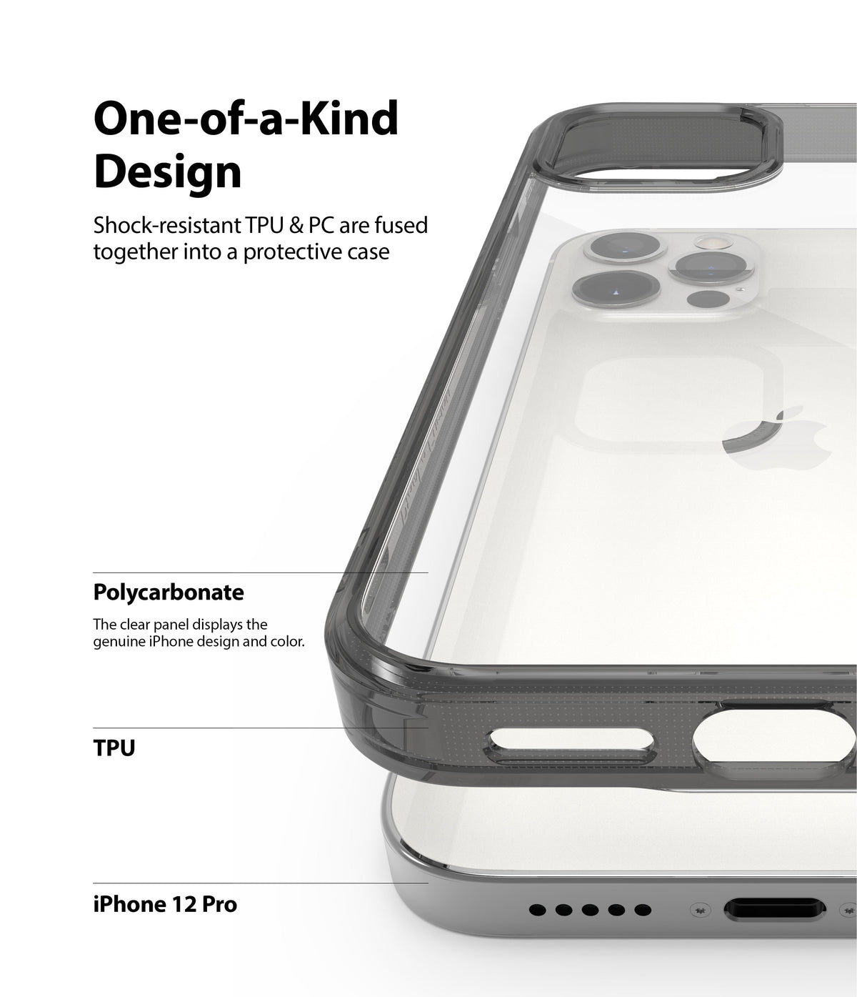 iPhone 12 / 12 Pro Case | Fusion - Close-up of a clear protective phone case highlighting its polycarbonate back and TPU frame.