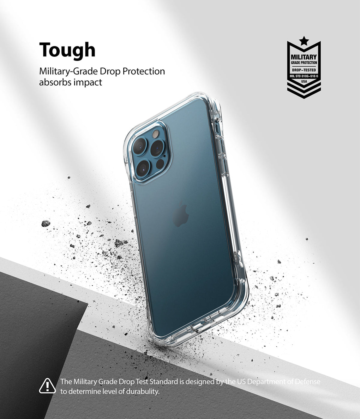 iPhone 12 / 12 Pro Case | Fusion Plus - Clear phone case on an iPhone 12 Pro with military-grade drop protection badge.
