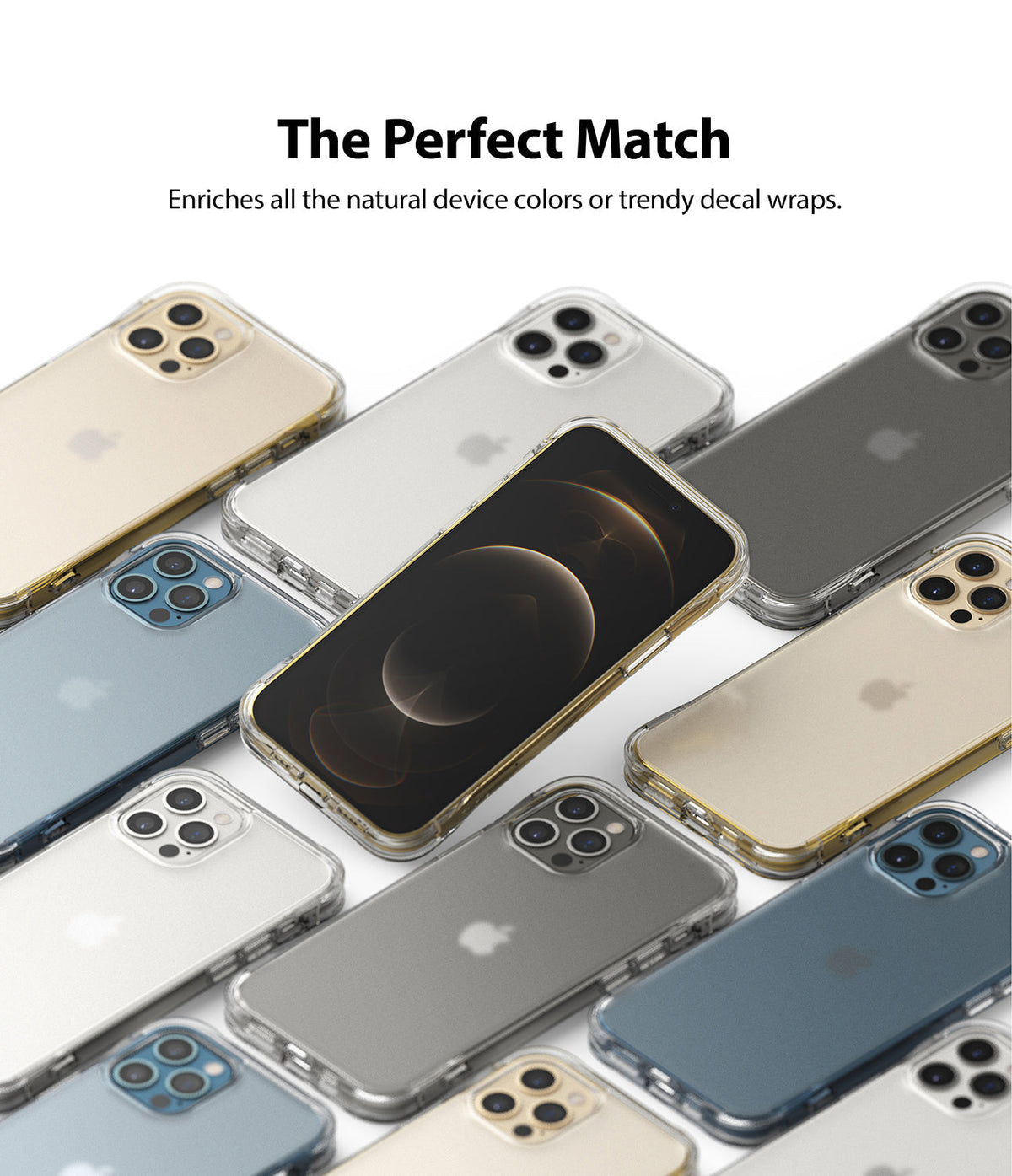 iPhone 12 / 12 Pro Case | Fusion Plus - Multiple iPhones in clear cases arranged in a grid with one phone angled in center.