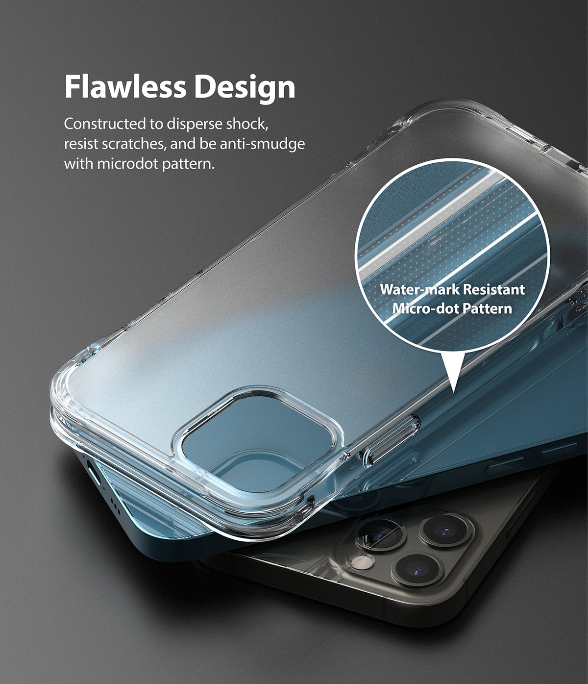 iPhone 12 / 12 Pro Case | Fusion Plus - Clear phone case with a magnified view of the anti-smudge micro-dot pattern.