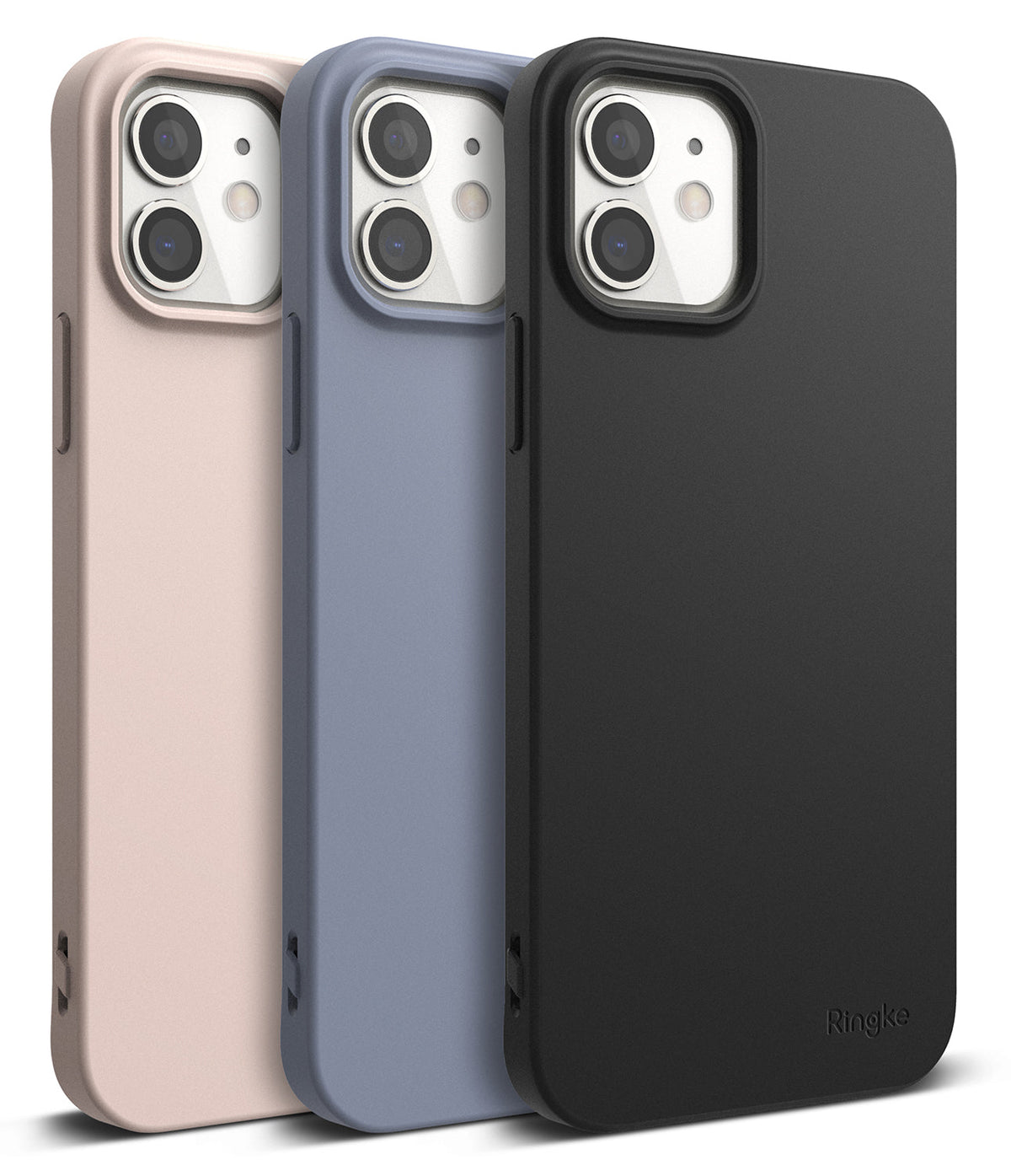iPhone 12 Mini Case | Air-S - Three iPhone 12 Mini cases in pink, blue, and black arranged in a row against a white background.