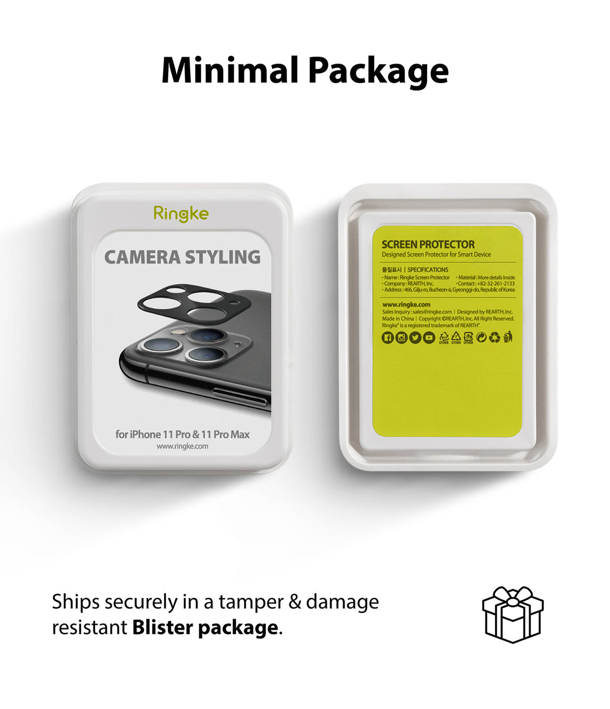 iPhone 12 | Camera Styling - Front and back of Ringke camera lens protector packaging in a protective blister case.