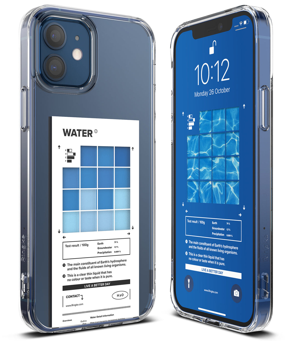 iPhone 12 / 12 Pro Case | Fusion Design Palette - Clear phone case featuring a blue water-themed graphic insert.