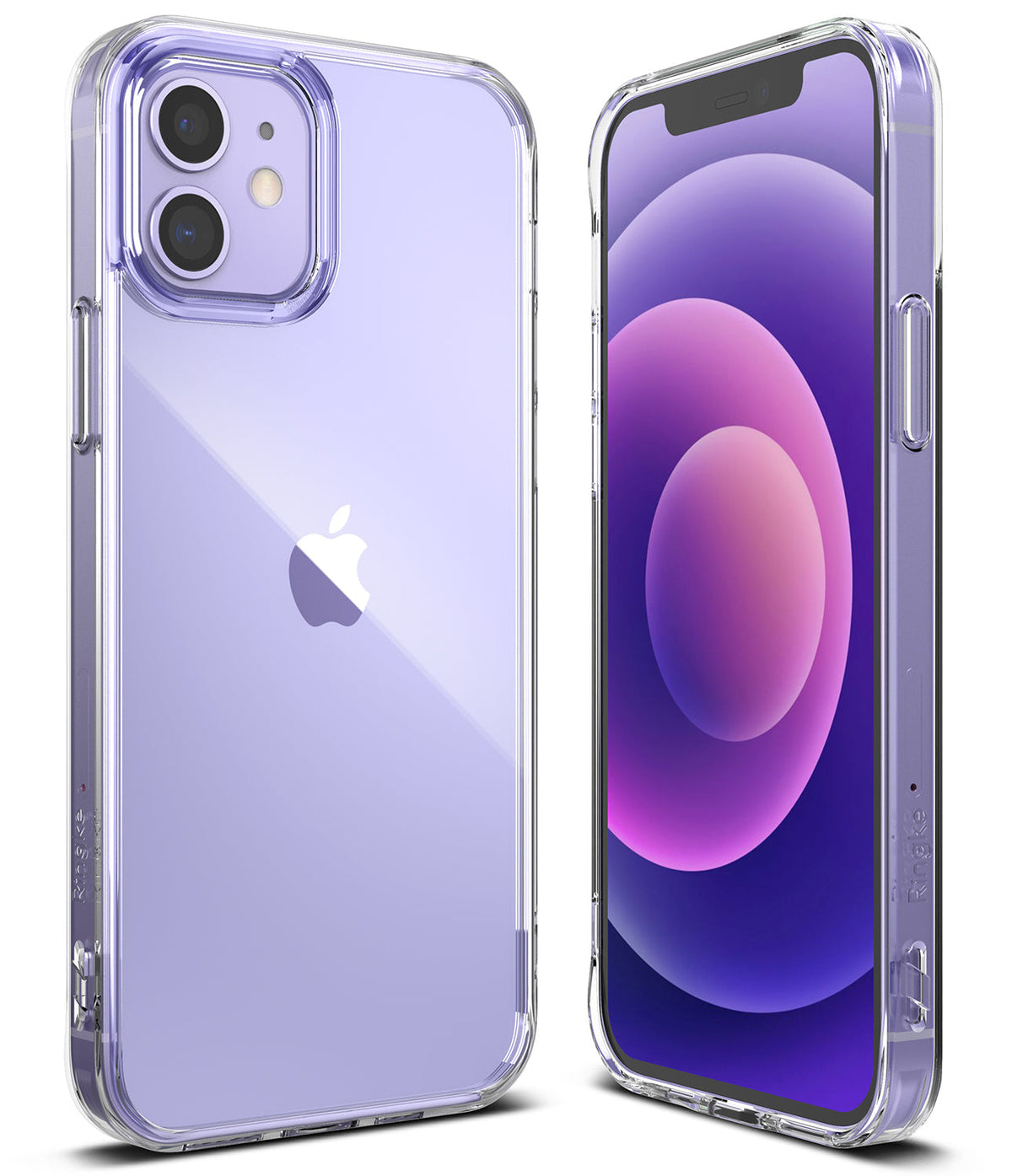 iPhone 12 / 12 Pro Case | Fusion - A clear phone case on a purple iPhone 12 showing both the back and front screen views.