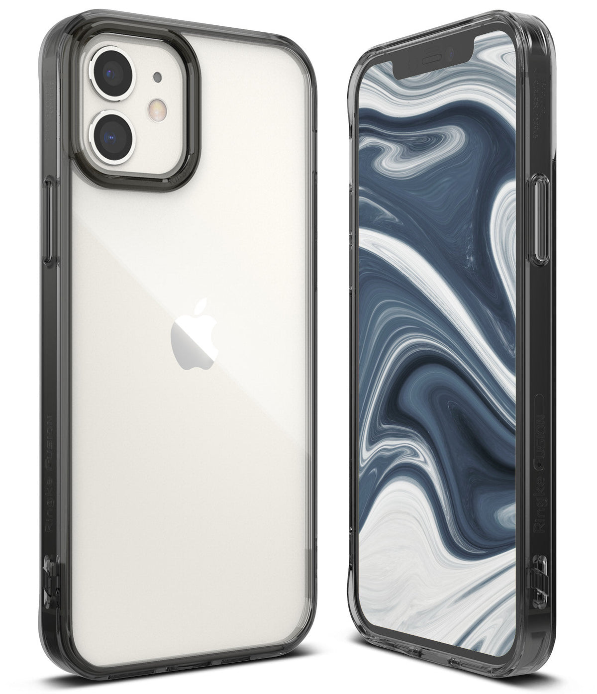 iPhone 12 / 12 Pro Case | Fusion - Clear protective phone case with a black bumper shown from front and back angles.