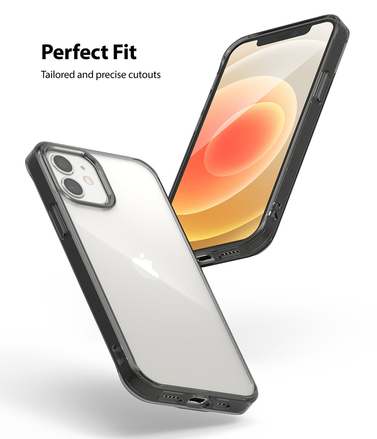 iPhone 12 / 12 Pro Case | Fusion - Two views of a clear iPhone 12 case with black edges showing precise cutouts.