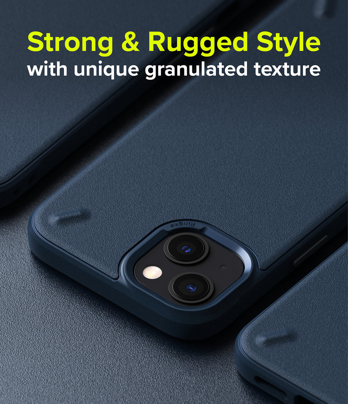 iPhone 13 Mini Case | Onyx - Navy blue rugged phone case with a granulated texture and raised camera bezel.