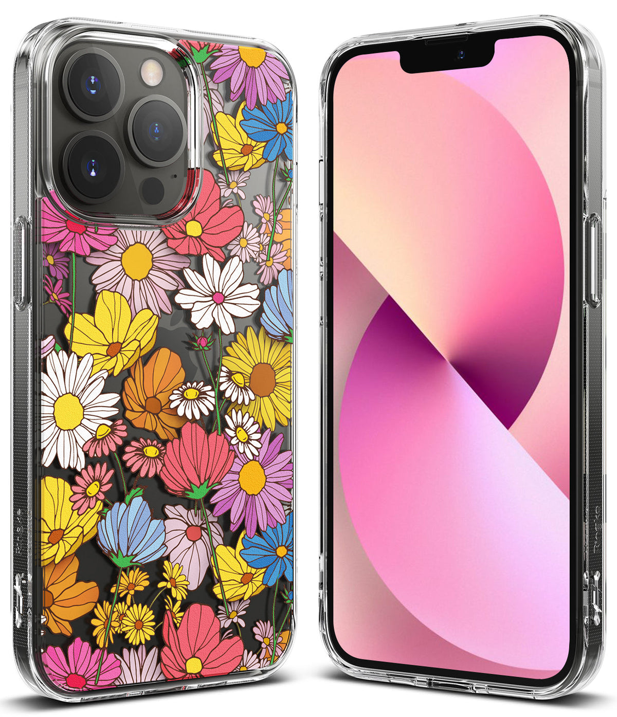iPhone 13 Pro Max Case | Fusion Design - Clear phone case featuring a vibrant, colorful floral pattern on the back.