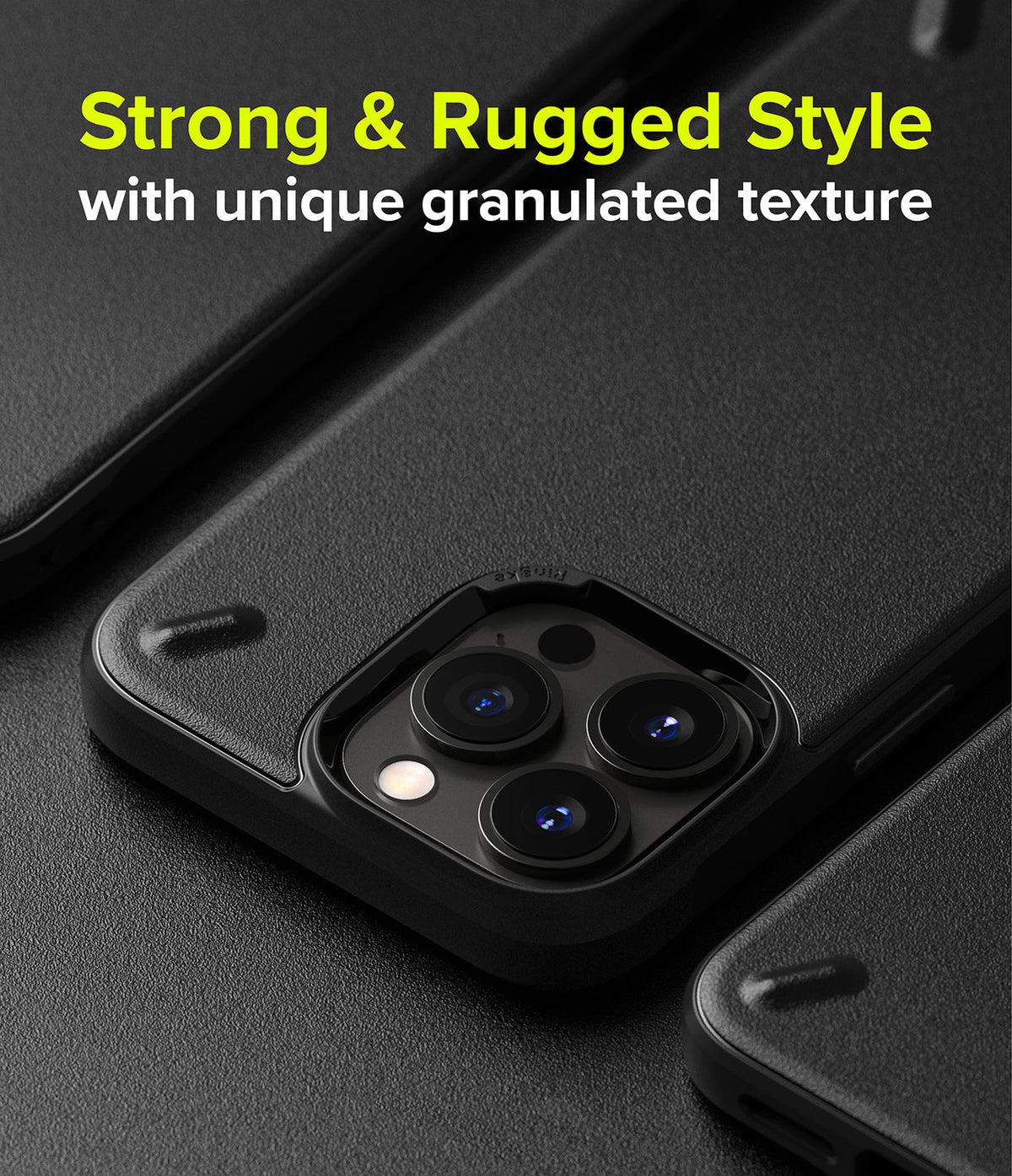 iPhone 13 Pro Case | Onyx - Black rugged phone case with a granulated texture and raised camera bezel protection.