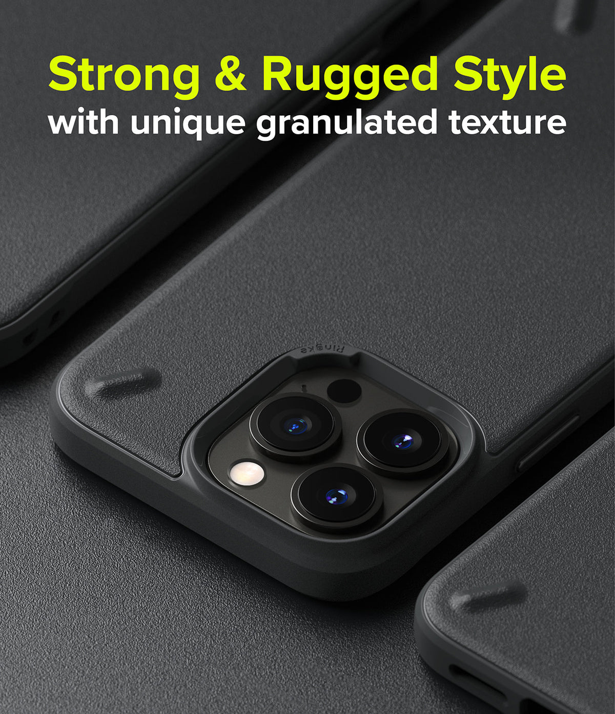 iPhone 13 Pro Case | Onyx - Matte black phone case with a granulated texture and raised camera bezel protection.