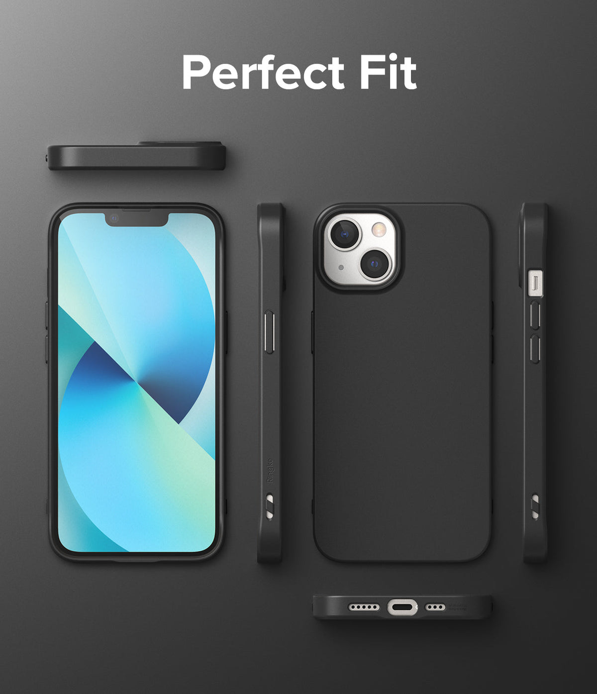 iPhone 13 Case | Air-S - Multiple angles of a black iPhone 13 case showing precise cutouts and a slim, matte finish.