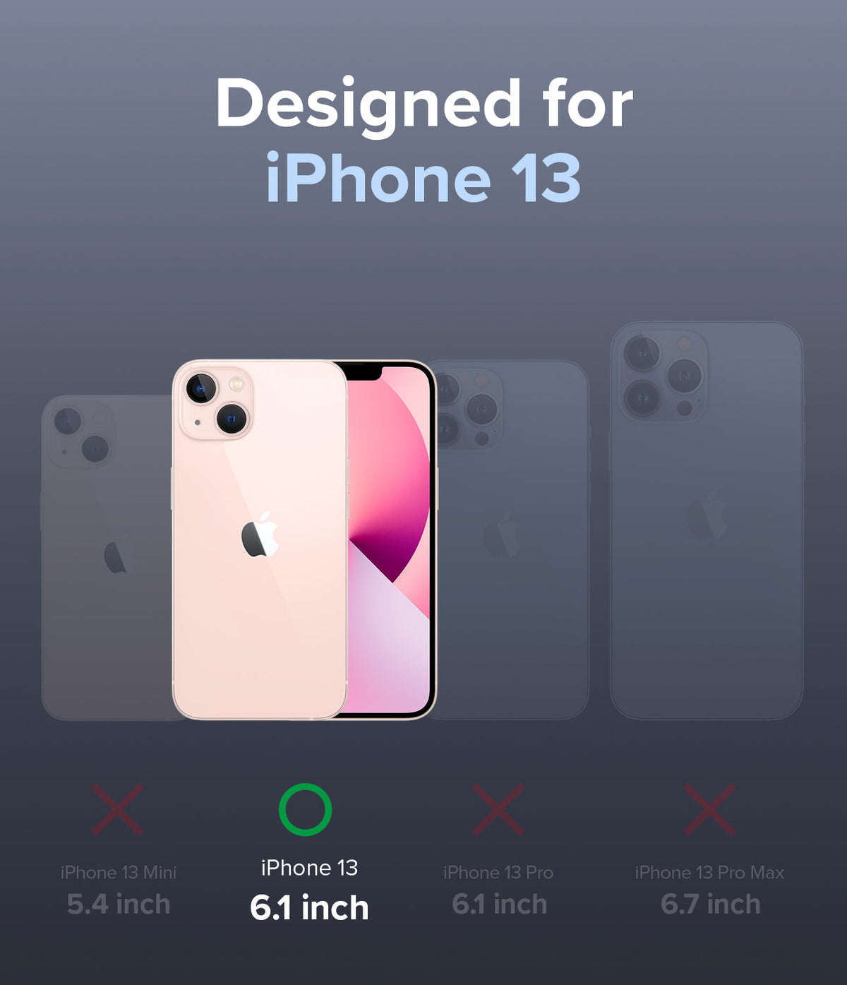 iPhone 13 Case | Air-S - Compatibility chart highlighting the iPhone 13 6.1-inch model with a green checkmark over other variants.