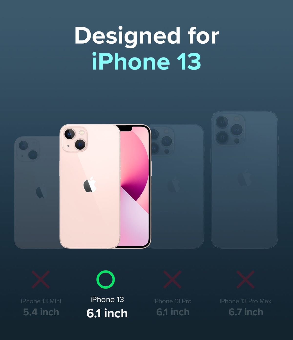 iPhone 13 Case | Fusion - A pink iPhone 13 highlighted among other iPhone 13 models to show compatibility for the 6.1-inch device.