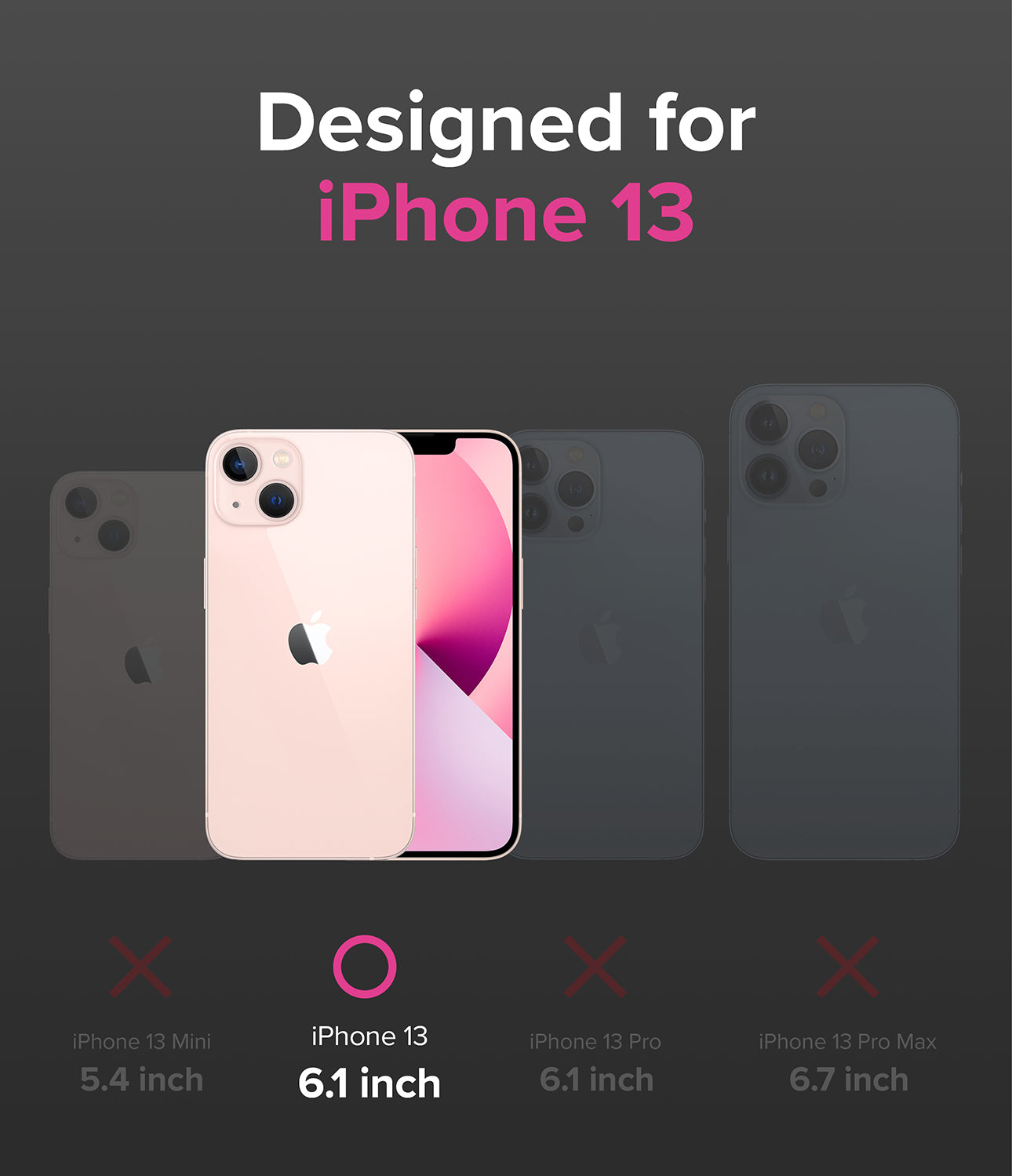 iPhone 13 Case | Onyx Design - Comparison chart showing iPhone 13 is the only compatible model among the 13 series.