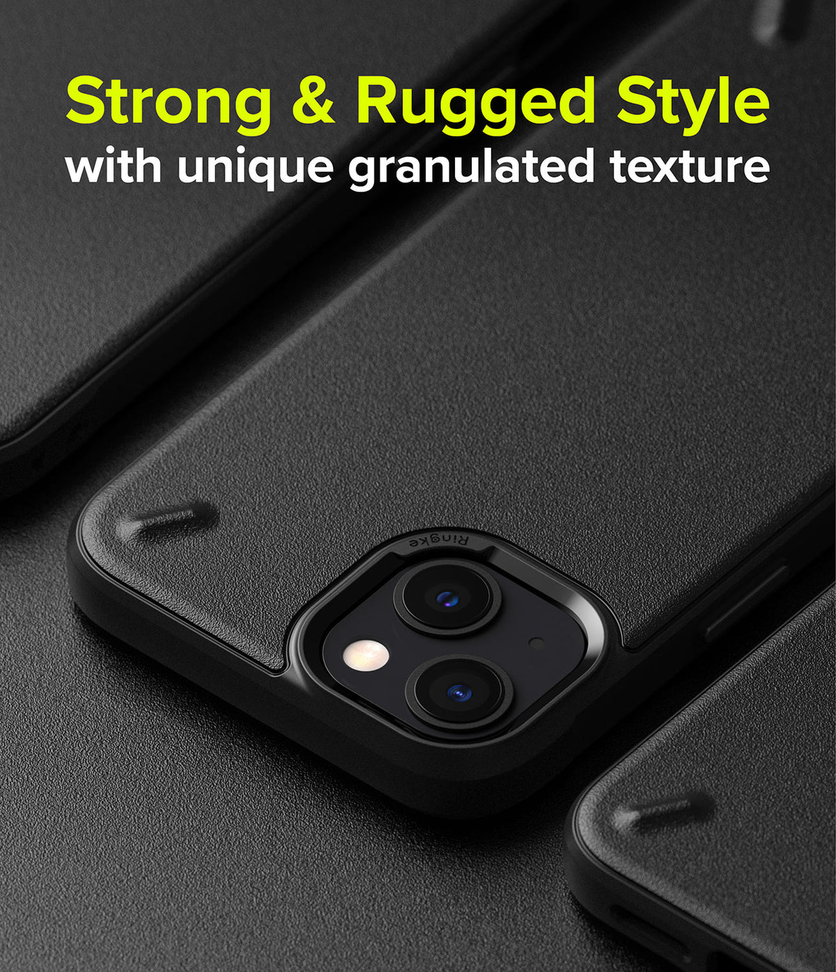 iPhone 13 Case | Onyx - Black rugged phone case with a granulated texture and dual-lens camera cutout.
