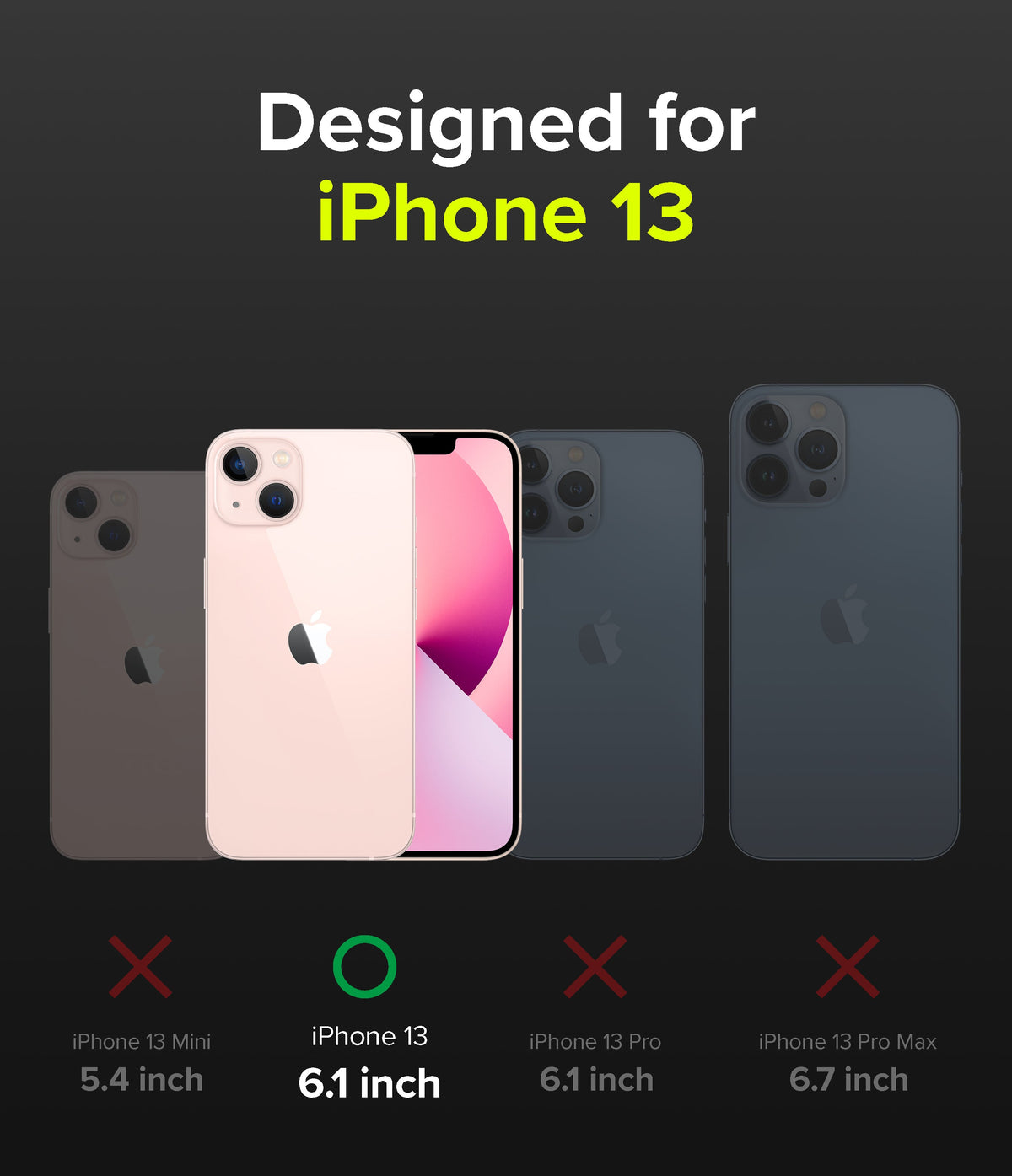 iPhone 13 Case | Slim - Comparison chart showing iPhone 13 6.1-inch model highlighted with a green checkmark over others.