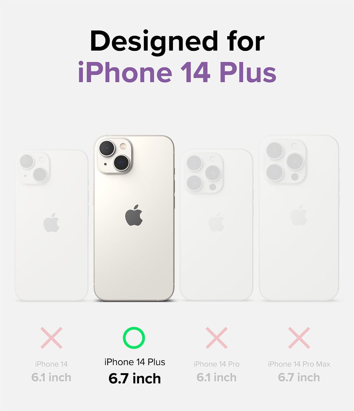 iPhone 14 Plus Case | Fusion Bumper - Comparison chart showing iPhone 14 Plus is the only compatible model among four.