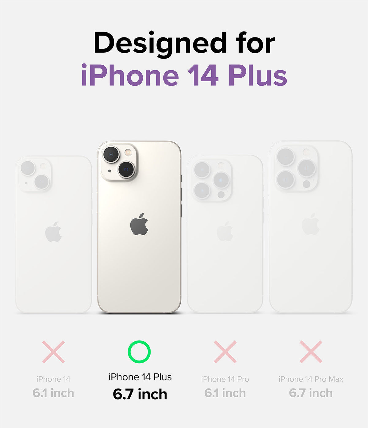 iPhone 14 Plus Case | Fusion Bumper - Comparison chart highlighting the iPhone 14 Plus as the only compatible model.