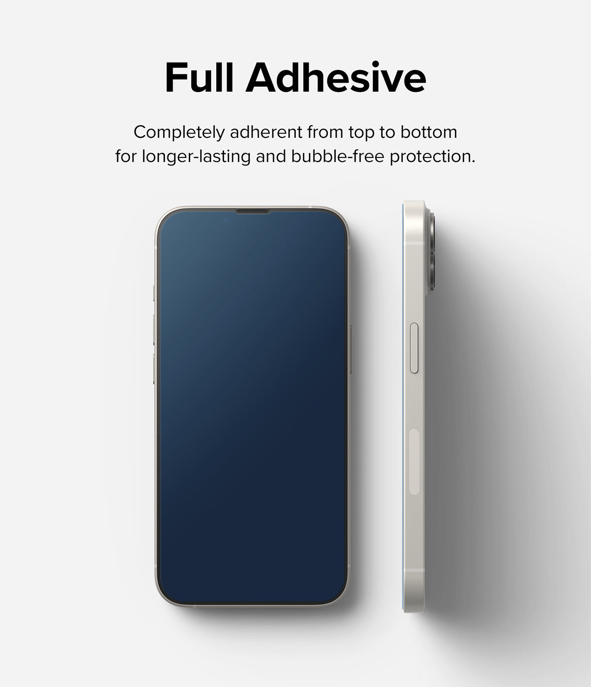 iPhone 14 Plus / 13 Pro Max Screen Protector | Full Cover Glass - iPhone 14 Plus / 13 Pro Max Screen Protector - Front and side view of a smartphone showing full-adhesive screen coverage.