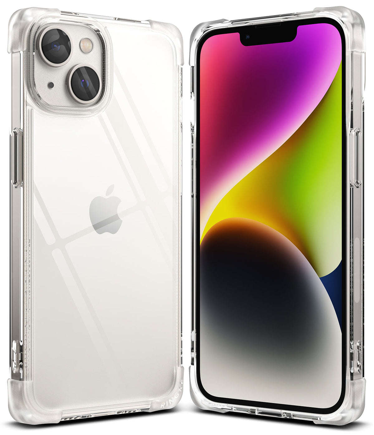 iPhone 14 Plus Case | Fusion Bumper - Clear protective bumper case shown from front and back on an iPhone 14 Plus.