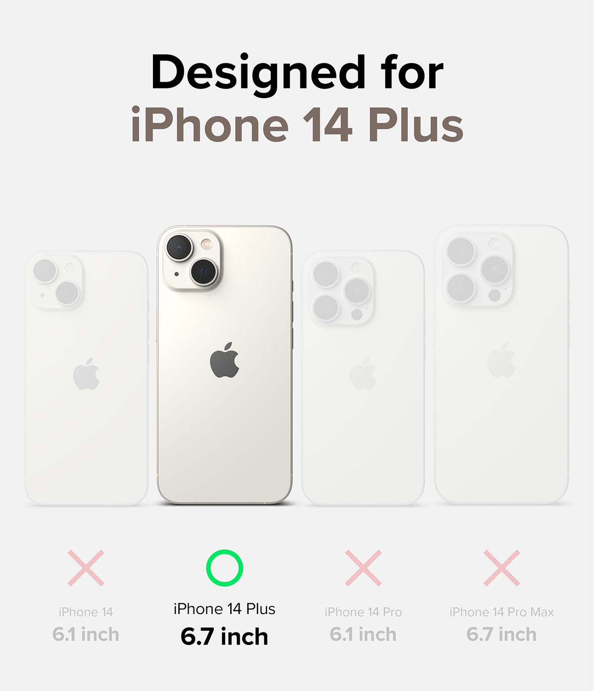iPhone 14 Plus Case | Fusion Card - Comparison chart showing iPhone 14 Plus is the only compatible model among four.