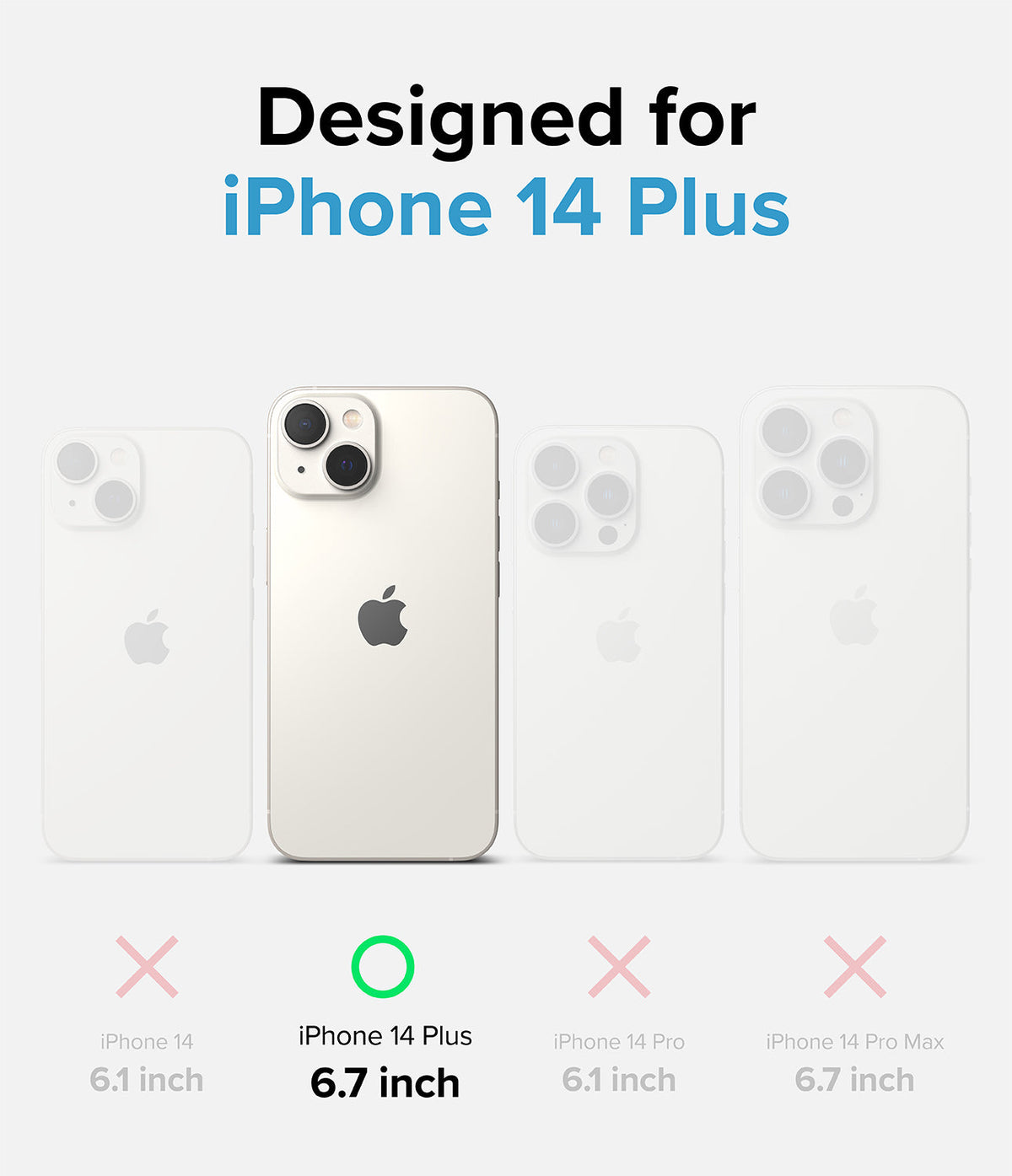 iPhone 14 Plus Case | Fusion Design - Comparison chart showing iPhone 14 Plus is the only compatible model among four.